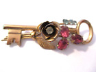 Rhinestone Vintage Key Brooch Pin