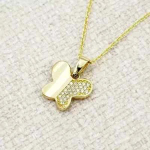 Ciondolo donna farfalla placcato oro giallo 14 kt diamanti 2 ct tondo creato in laboratorio - Foto 1 di 6