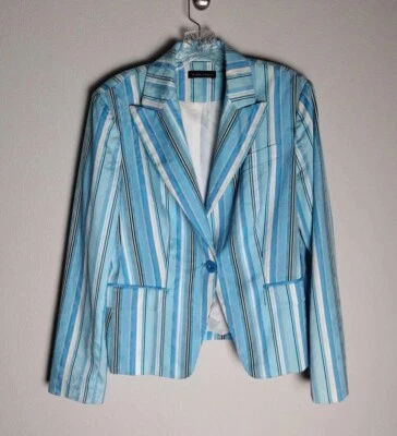 Chaqueta Blazer Vintage Valerie Stevens Azul Floral Rayas Botón Único 10 Foto 1 de 4