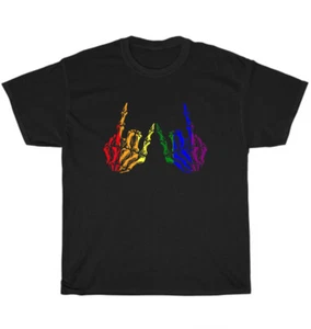 Skeleton Rock Hand LGBT-Q Rainbow Flag Gay Pride Month Ally T-Shirt Unisex Gift - Picture 1 of 4