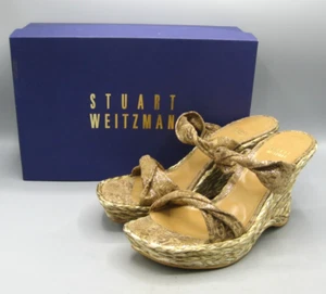 NIB Stuart Weitzman Do the Twist Tan Nairobi Gold Sandals Espadrilles Shoes sz 8 - Picture 1 of 8