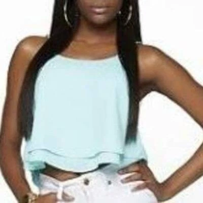 Camisa feminina Nicki Minaj chiffon crop top azul corrente costas sem mangas - XS - Imagem 1 de 3