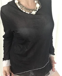 TS WOMENS TOP TUNIC LAYERED BLACK WHITE LONG SLEEVE STRETCHY SZ S - Picture 1 of 6