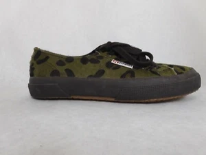 Superga Olive Green Leopard Calf Hair Leather Sneakers Wmn's Sz 6.5 shoes - Picture 1 of 9