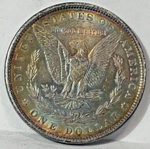 1889 MORGAN SILVER DOLLAR AU-UNC RAINBOW TONED OBVERSE & REVERSE--FREE SHIP - Picture 1 of 2