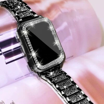 SUPK&M Bling Stainless Steel Band Strap+Case For iWatch Series 10 9 8 7 6 5 4 SE Ultra