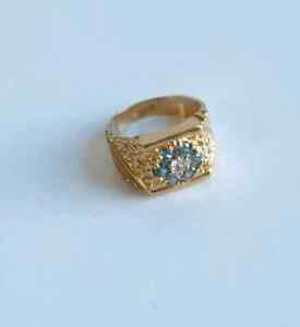 2Ct Round Cut Lab-Created Aquamarine Men's Wedding Ring 14k Yellow Gold Plated