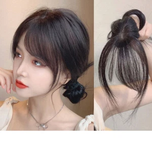 Side Fringe Neat Air Bangs Human Hair Topper Extension Clip In Hairpiece - Picture 1 of 14
