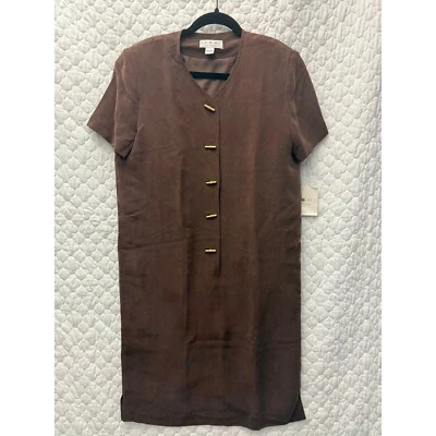 Vestido Shomi by Miller Shor Marrón Dorado Botones 100% Seda Talla 8 Foto 1 de 4