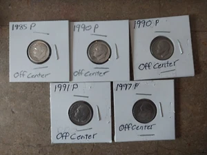 lote de (5) ROOSEVELT DIME ERROR--BONITO GOLPEADO FUERA DEL CENTRO 1985p-1990p -1991p-1997p - Imagen 1 de 11