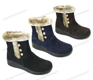 Women's Ankle Boots Winter Fashion Zipper Faux Suede Warm Fur Lined Shoes, Sizes - Picture 1 of 10