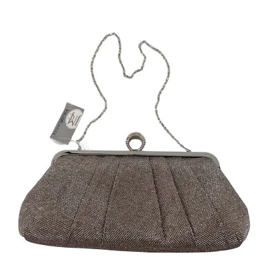 Jessica McClintock Sparkle Ring Clutch Chain Bow Evening Purse Cocktail Holiday - Image 1 of 4
