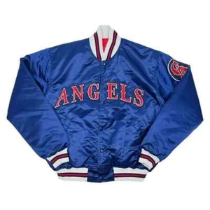 California Angels Blue Bomber Satin Jacket with Free Shipping - Picture 1 of 4