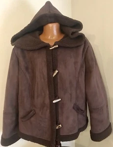 Disney Mickey Coat Hooded Toggle Jacket Stitched Image Faux Suede & Sherpa XXL - Picture 1 of 9