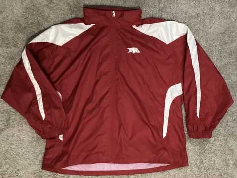 Arkansas Razorbacks Jacket XL Windbreaker Full Zip w/hood & back pocket Cover