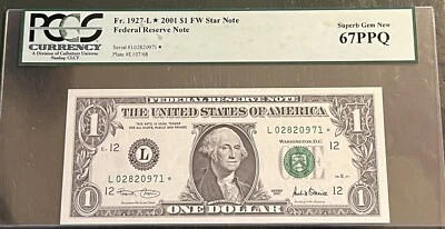 2001 $1 San Francisco Star FRN PCGS 67 EPQ Superb Gem Uncirculated Replacement - Image 1 of 2