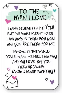 TO THE MAN I LOVE BILLETERA TARJETA INSPIRADA PALABRAS Verso Recuerdo Regalo de San Valentín 🙂 - Imagen 1 de 7