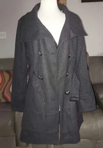 Guess Los Angeles 1981 WomenBlack Wool Blend Jacket PeaCoat Size XL - Picture 1 of 7