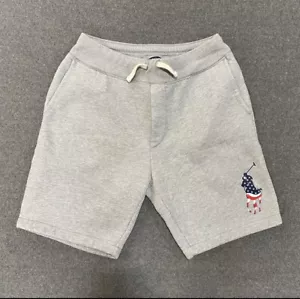 Polo Ralph Lauren USA Flag Pony Logo Sweat Shorts Gray Heather Pockets Sz Small - Picture 1 of 7