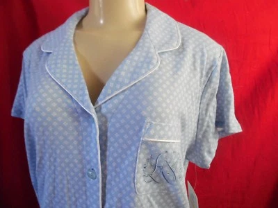 KAREN NEUBURGER MONOGRAMMED POCKET PAJAMAS BLUE WHITE FLORAL TOP CROP PANTS 1X - Image 1 of 4