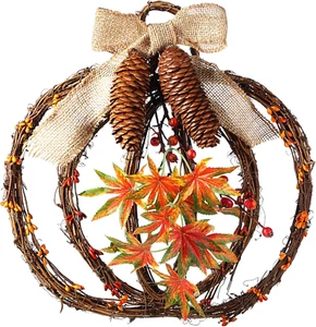 Fall Wreaths for Front Door Grapevine Pumpkin Wreath Thanksgiving Fall Door Deco - Picture 1 of 11