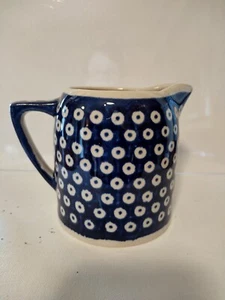 POLISH POTTERY BOLESLAWIEC BLUE With WHITE Dots CREAMER 4.5" Excellent - Picture 1 of 6