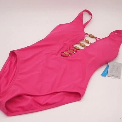 BLEU Rod‎ Beattie Swimsuit Womens 8 Paradise Found Lace Down Mio One Piece Rose - Image 1 of 4