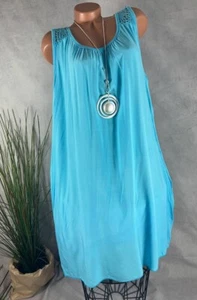 Luftiges Alinie Sommer Strand TUNIKA KLEID Italy TÜRKIS 40 42 44 - Bild 1 von 5