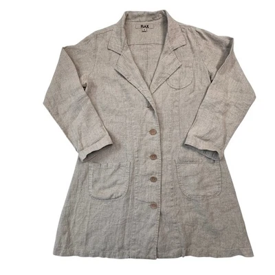 FLAX Linen Jacket Button Front Pockets Natural Size Small Tan Excellent Cond. - Image 1 of 4