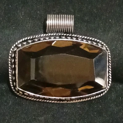 Impresionante colgante de piedras preciosas de cuarzo ahumado de plata 925 - deslumbrante y sustancial4473 Foto 1 de 4
