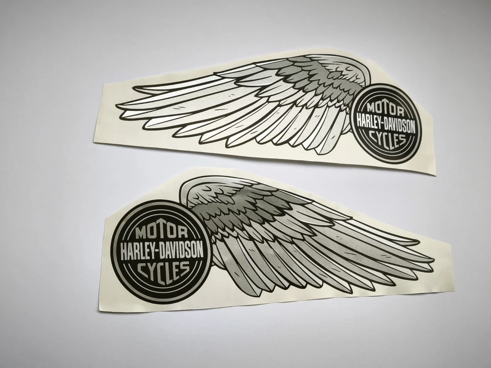 Harley-Davidson серебряные крылья бак наклейки набор 9,85 x 3,55» дюймов; 25 x 9 см - Изображение 1 из 4