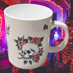 Ed Hardy Skull And Roses Coffee Cocoa Cider Mug Halloween 4.5" - Picture 1 of 4