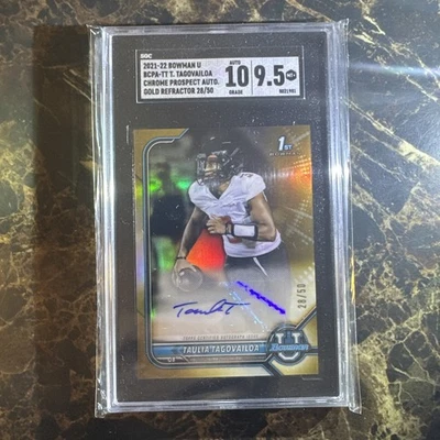 2021 Bowman U Chrome Taulia Tagovailoa Gold Refractor Auto #28/50 SGC 9.5/10 - Image 1 of 2