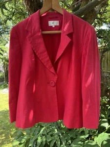 CC UK 14 Leinenmischung Sakko Blazer rot Schlitz Ärmel Bündchen komplett gefüttert - Bild 1 von 13