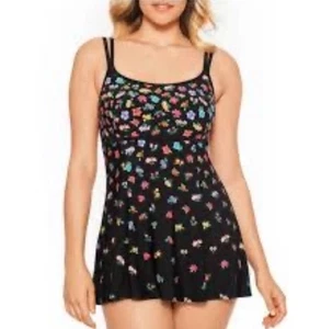 Vestido de baño de una pieza 24W St. John’s Bay para mujer talla grande sujetador copas negro floral - Imagen 1 de 18