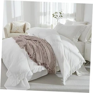 Duvet Cover Set Full/Queen Size 100% Washed Cotton Linen Feel Super Soft - Picture 1 of 7