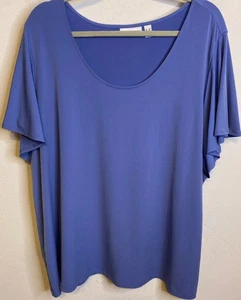 SUSAN GRAVER Kurzarm Flatter blau Tunika Bluse Top Stretch Übergröße 3X - Bild 1 von 4