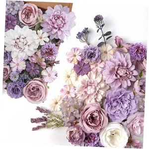 Artificial Flowers Combo Set Silk Roses, Peonies, Dahlias with Stems Purple - Picture 1 of 6