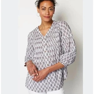 J. Jill Damen Madeira Bluse L blau Biesen Paisley Print Bohemian Top - Bild 1 von 9