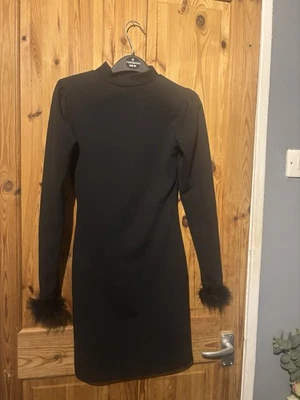 NASTY GAL Black feather Cuff Open Back Mini Dress Size 6 - Image 1 of 4
