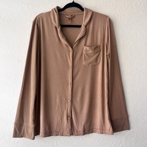 Skim Womens Button Up Long Sleeve Collard Soft Brown Blouse Top Size M - Picture 1 of 5