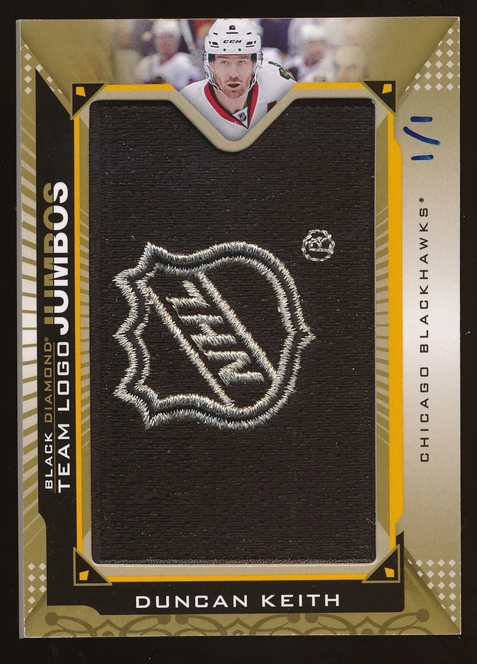 2015-16 Upper Deck Black Diamond Team Logo Jumbos Duncan Keith Shield 1/1 - Image 1 of 1