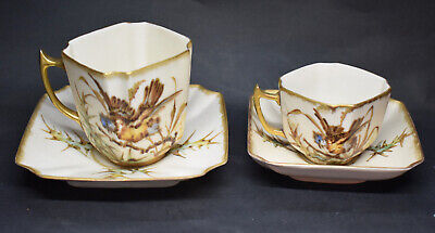 Alfred Stellmacher Art Nouveau Porcelain Tea Cups & Saucers Set Of 2 Birds • 125$