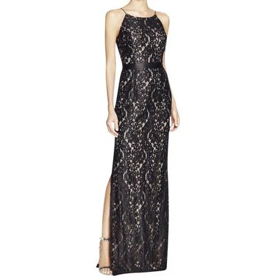 AIDAN MATTOX ~ Black Lace Overlay Banded Waist Side Slit Formal Gown 10 NEW $395 - Image 1 of 4