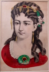 LAURA CURRIER IVES HAND COLORED LITHO OF A LADY ACID FREE MAT - Picture 1 of 3