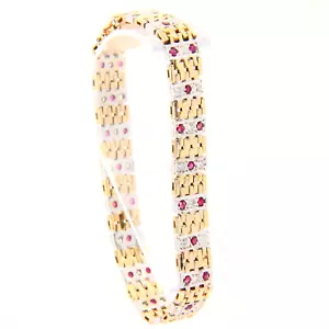 Vintage 9ct 7" Gold Bracelet Hallmarked Two Tone Gold Diamond & Ruby Boxed Gift - Picture 1 of 17