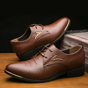 Mens Formal Business Shoes Lace Up Pointy Toe Work British Style Party Wedding - Picture 1 of 15