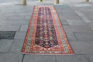 Antique Worn Hand Made Traditional Oriental Wool Blue Red Long Runner 512x103cm - Picture 1 of 19