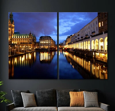 ALSTER ARKADEN Leinwand BILD-SET Modern Abstrakt Schwarz Blau Wandbild Hamburg - Bild 1 von 4