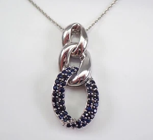 Solid White Gold Unique Sapphire Pendant Necklace 18" Chain September Birthstone - Picture 1 of 5